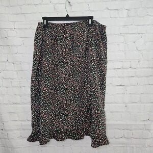 Vintage 90s plus size micro ditsy floral flutter hem high slit midi grunge skirt